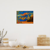 フルーツこうもりヴィンテージステンドグラスのモザイクの外観 ポスター (キッチン)