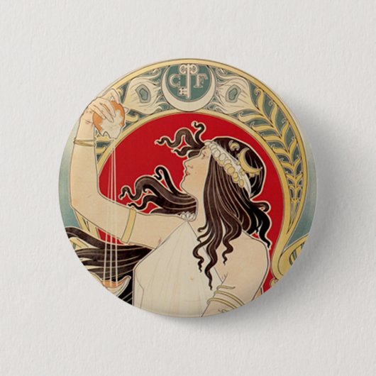 フルーツとの黒っぽい髪の美しい 缶バッジ (正面)