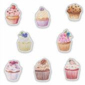 フルーツとチョコレートが入った水彩入りカップケーキ シール (正面)