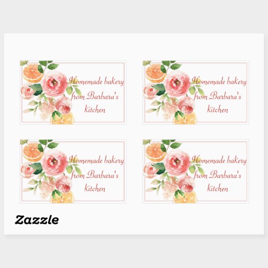 フルーツとフラワーの水彩手作りパン屋ラベル 長方形シール (シート)