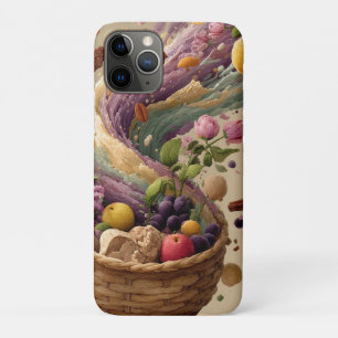 フルーツとフラワーバスケットのデジタルアートイラスト iPhone 11 PROケース