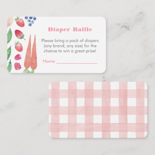 フルーツと野菜ベビーシャワーおむつラッフル エンクロージャーカード (正面/裏面)