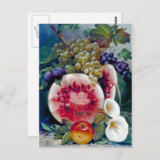 フルーツのスイカのブドウのAppleの静物画 ポストカード (正面/裏面)