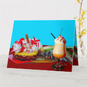 フルーツのスムージーとパイナップルとアイスクリーム カード (黄色い花)