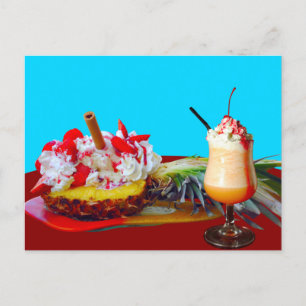 フルーツのスムージーとパイナップルとアイスクリーム ポストカード