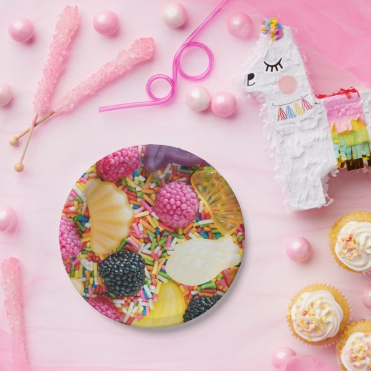 フルーツのタッティ飴のフルーツと散水模様 ペーパープレート (パーティー)