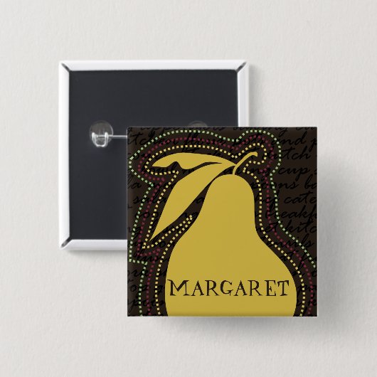 フルーツのナシのシルエットは輪郭の名札に点を打ちます 缶バッジ (正面&裏面)