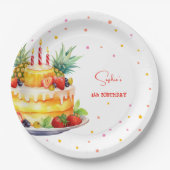 フルーツのバースデーケーキの誕生日 ペーパープレート (正面)