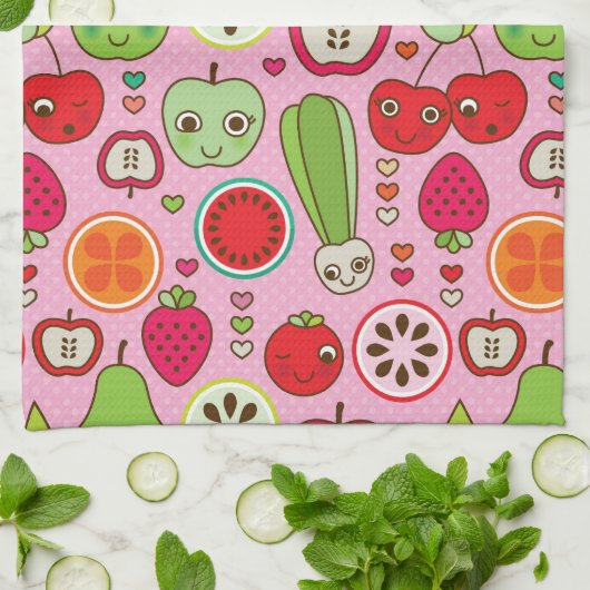フルーツの台所イラストレーションパターン キッチンタオル (折り畳み)