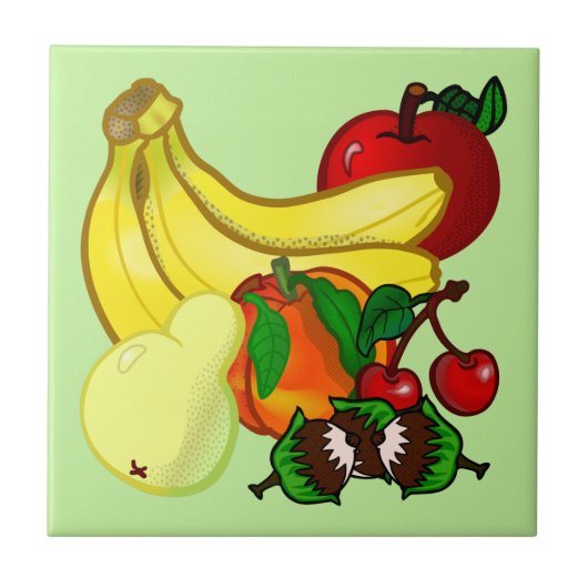 フルーツの明るい色が素敵なキッチン タイル (正面)