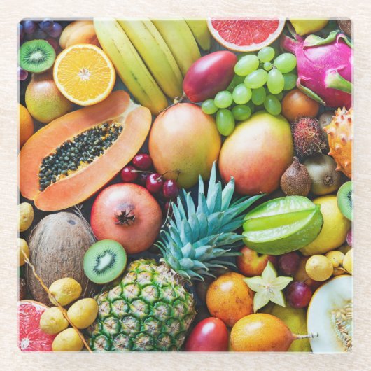 フルーツの美味しい表示 ガラスコースター (正面)