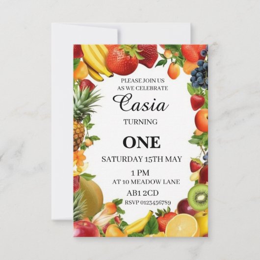 フルーツの誕生日招待状 - あなただけのデザイン サンキューカード (正面)