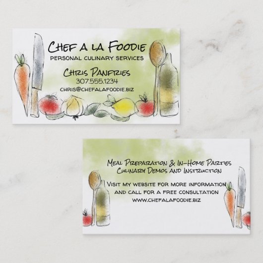 フルーツの野菜の道具シェフのケイタリングビジネスカード 名刺 (正面/裏面)