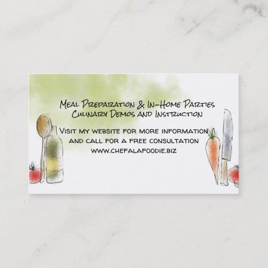 フルーツの野菜の道具シェフのケイタリングビジネスカード 名刺 (裏面)