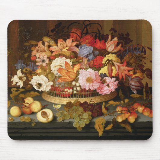 フルーツの静物画および花のバスケット マウスパッド (正面)
