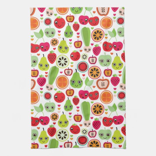 フルーツはイラストレーションのりんごをからかいます キッチンタオル (縦)