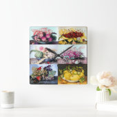 フルーツは/Cherriesのレモン、ブドウ、アーティチョークをめっきします スクエア壁時計 (ホーム)