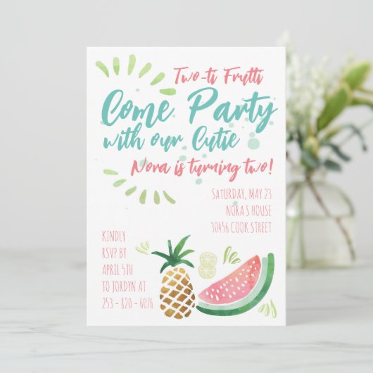 フルーツをテーマにしたパーティー招待状- 2歳の誕生日 招待状 (スタンド正面)
