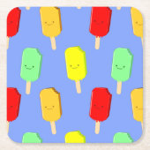 フルーツアイスポップ・アートのパターン スクエアペーパーコースター (正面)