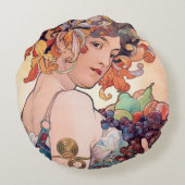 フルーツアルフォンスミュシャ装飾用クッション ラウンドクッション (裏面)