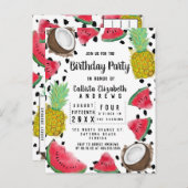 フルーツアートモダン水玉模様水彩誕生日 インビテーションポストカード (正面/裏面)