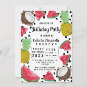 フルーツアートモダン水玉模様水彩誕生日 招待状 (正面)