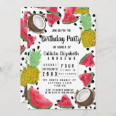 フルーツアートモダン水玉模様水彩誕生日 招待状 (正面/裏面)