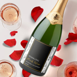 フルーツエレガント桃きらめくワインブラックラベル スパークリングワインラベル