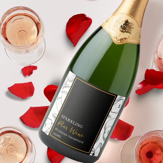 フルーツオエレガントシきらめくワインブラックラベル スパークリングワインラベル