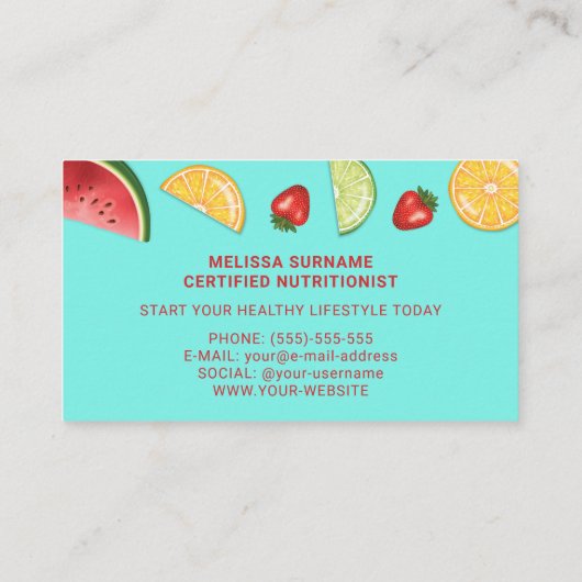 フルーツオカラフルンブルーディエティティアン栄養士 名刺 (裏面)