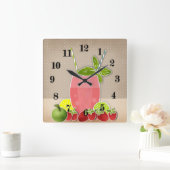 フルーツカクテルストロベリーアップルレモンライムレトロ スクエア壁時計 (ホーム)