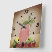 フルーツカクテルストロベリーアップルレモンライムレトロ スクエア壁時計 (傾斜)