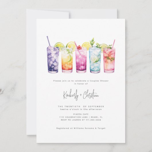 フルーツカクテルミニマルエレガントリストカップルのシャワー 招待状 (正面)