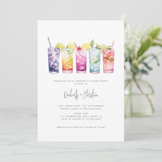 フルーツカクテルミニマルエレガントリストカップルのシャワー 招待状 (スタンド正面)