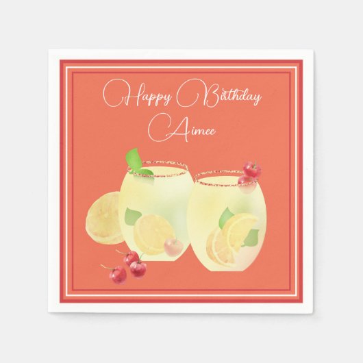 フルーツカクテル ハッピー バースデー ペーパーナプキン スタンダードカクテルナプキン (正面)