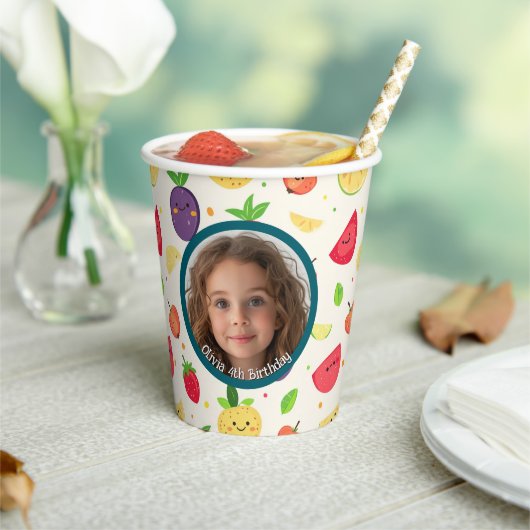 フルーツカスタムをテーマにした写真と名前 紙コップ (インサイチュ)