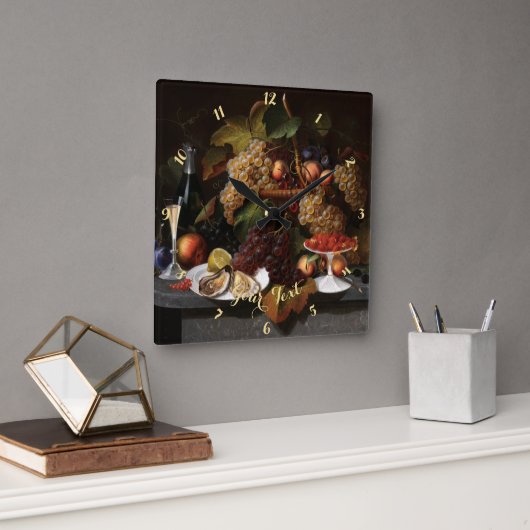フルーツカスターズワインヴィンテージ素朴アートホームデコール スクエア壁時計