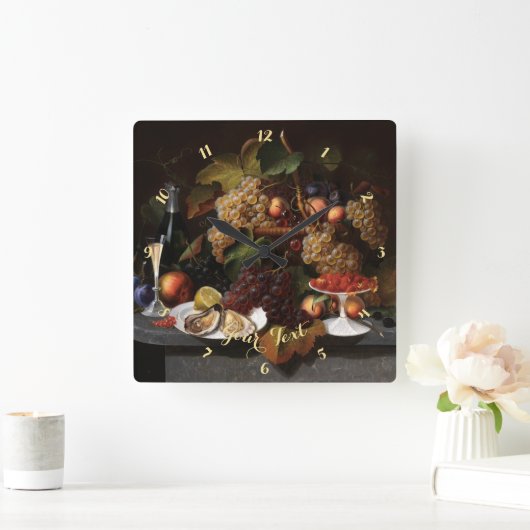 フルーツカスターズワインヴィンテージ素朴アートホームデコール スクエア壁時計 (ホーム)