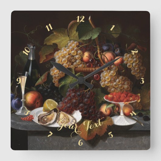 フルーツカスターズワインヴィンテージ素朴アートホームデコール スクエア壁時計 (正面)