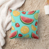 フルーツカラフルいちごスイカ柑橘系ブルー クッション (ブランケット)