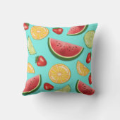 フルーツカラフルいちごスイカ柑橘系ブルー クッション (裏面)