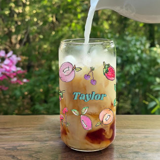 フルーツカラフルさくらんぼモダンレモンストロベリーネーム ガラス缶