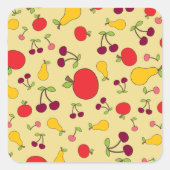フルーツカラフルパタンリンゴさくらんぼと梨 スクエアシール (正面)