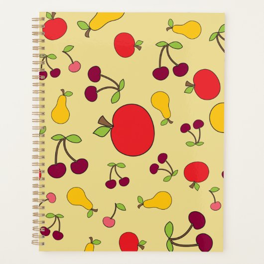 フルーツカラフルパタンリンゴさくらんぼと梨 プランナー手帳 (正面)