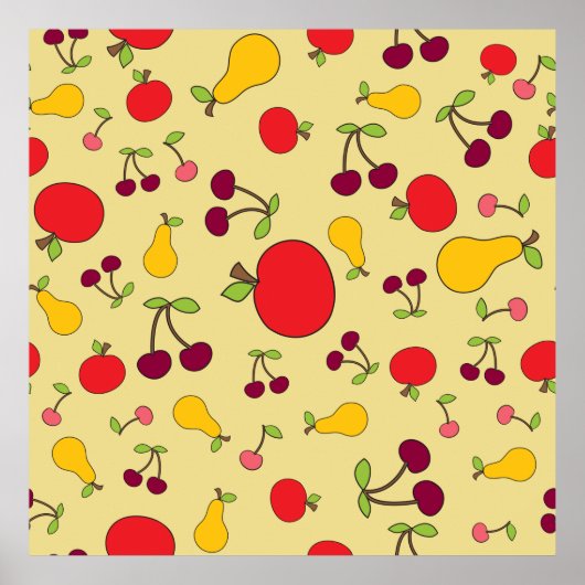 フルーツカラフルパタンリンゴさくらんぼと梨 ポスター (正面)