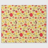 フルーツカラフルパタンリンゴさくらんぼと梨 ラッピングペーパー (フラット)