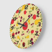 フルーツカラフルパタンリンゴさくらんぼと梨 ラージ壁時計 (傾斜)