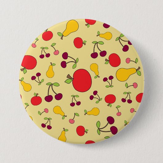 フルーツカラフルパタンリンゴさくらんぼと梨 缶バッジ (正面)
