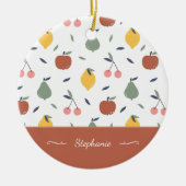 フルーツカラフルパターン名レッドクリスマス セラミックオーナメント (正面)