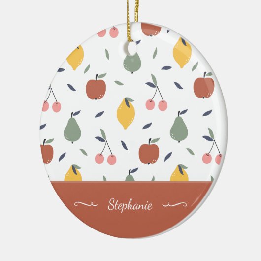 フルーツカラフルパターン名レッドクリスマス セラミックオーナメント (左)